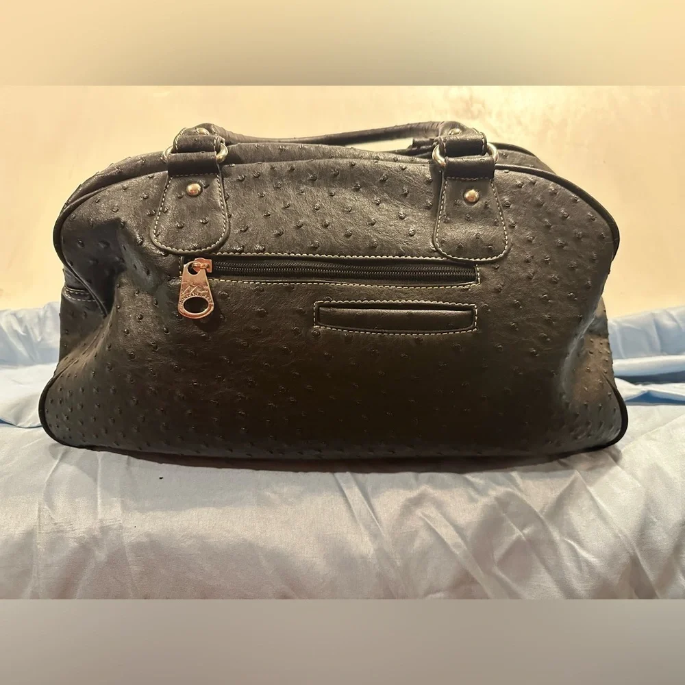 Montana West Black Ostrich Embossed Satchel Rhinestone Studded Western Purse